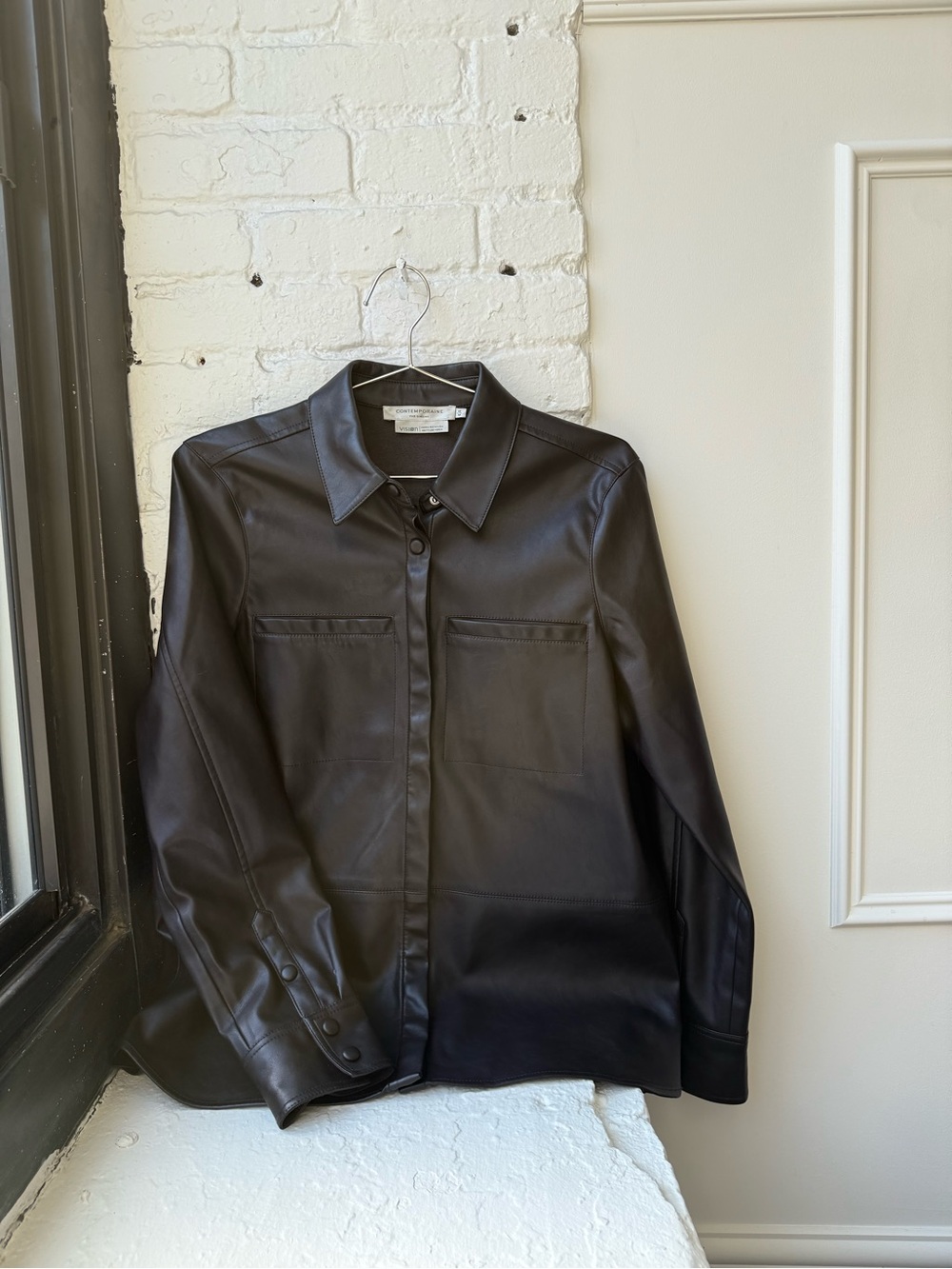 Simons Brown Faux Leather Button-Front Shirt Jacket